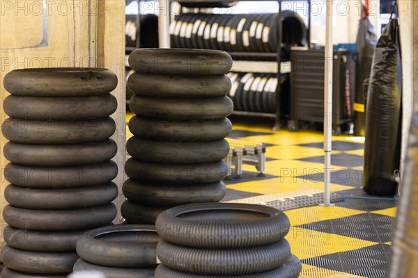 A Tower of Tires on a Chessboard Patterned Ground