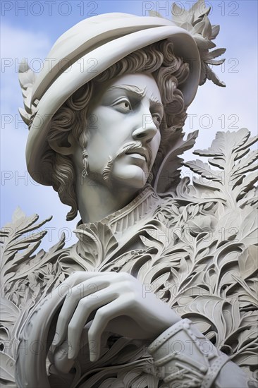 Statue of a Portuguese explorer in white paper style