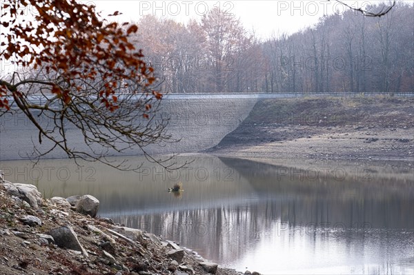 Desolate landscape of drought in the Santa Fe reservoir in the Montseny Biosphere Reserve in the province of Barcelona in Spain