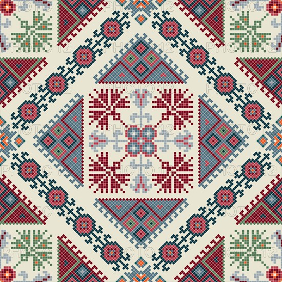 Traditional Georgian folk art embroidery vector pattern