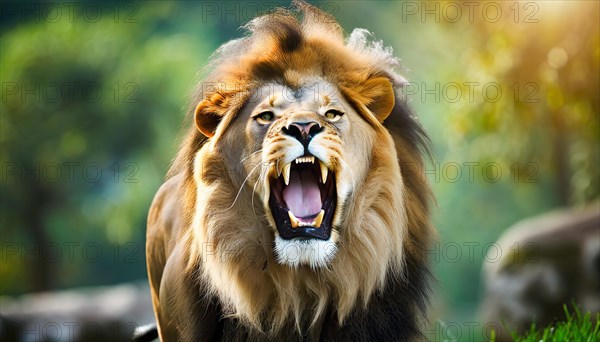 A male maned lion roars