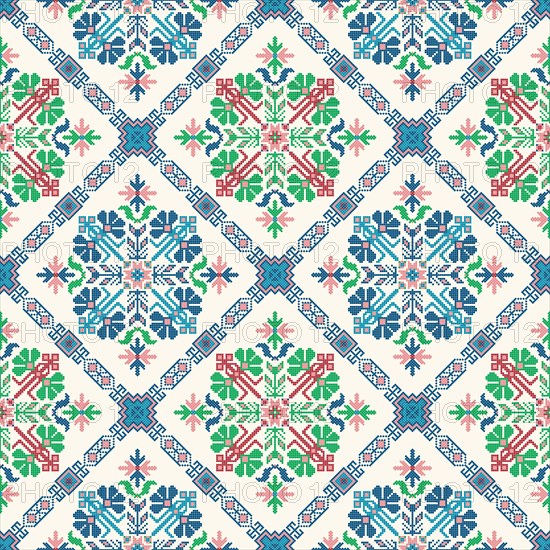 Traditional Georgian folk art embroidery vector pattern