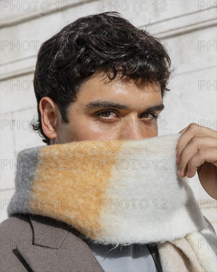 Close up man wearing scarf