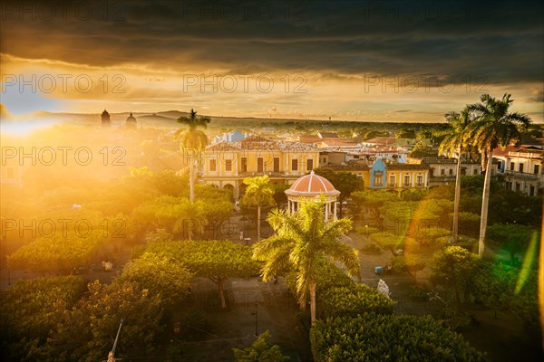 Beautiful view of central park of Granada from the viewpoint. Tourist places in Granada