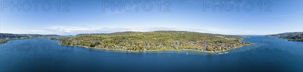 Aerial panorama of the Hoeri peninsula with the village of Wangen