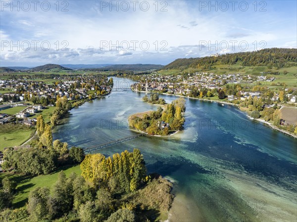 Aerial view of the Werd island group in the westernmost part of Lake Constance