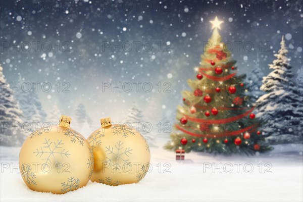 Christmas card Christmas with Christmas baubles card and text free space copyspace decoration winter Christmas tree snow in Stuttgart
