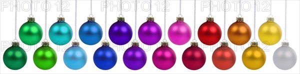Christmas baubles banner Christmas baubles in bright colours decoration hanging cut-out isolated in Stuttgart