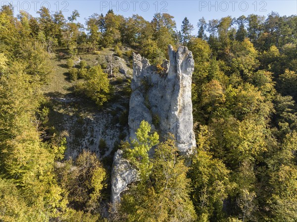 Aerial view of the remains of the walls of the medieval castle ruins of Neugutenstein