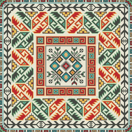 Traditional Georgian folk art embroidery vector pattern