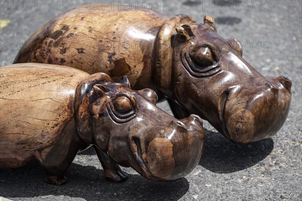 Wooden figures of a hippo