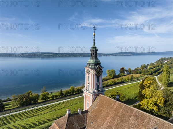 Aerial view and detailed view of the baroque pilgrimage church Birnau