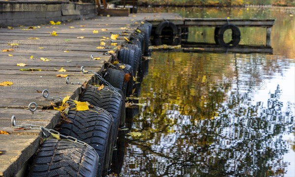 Old tyres on a jetty