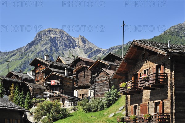 Traditional wooden houses in the Alpine village Grimentz