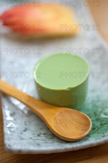 Japanese style green tea pudding mousse dessert cake