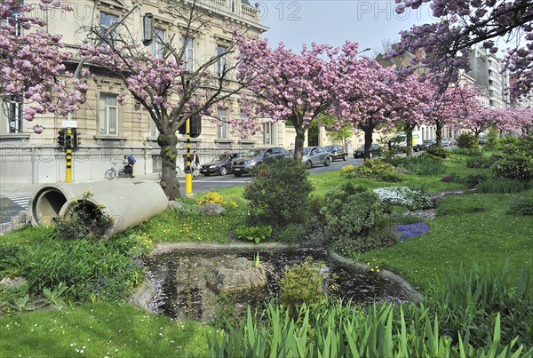 Concrete drainpipes in wide median strip