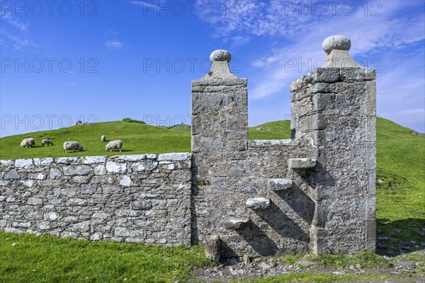 17th-century gateway with stone steps of Lunna House on Lunna Ness in the Shetland Islands