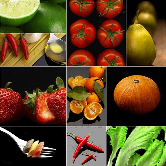 Organic Vegetarian Vegan dietetic food collage dark mood