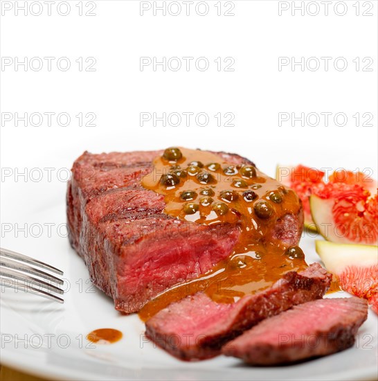 Beef filet mignon with green peppercorn creamy sauce ou poivre vert