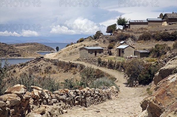 Hiking trail on the island Isla del Sol in Lake Titicaca