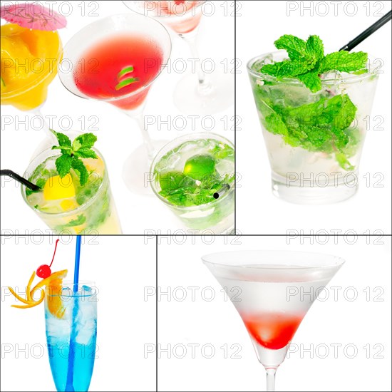Selection of cocktails drinks collage composition nested on a square frame