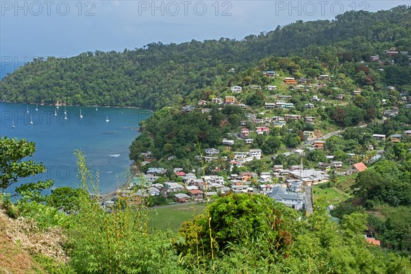 View over Charlotteville on the Man O War Bay on the island of Tobago
