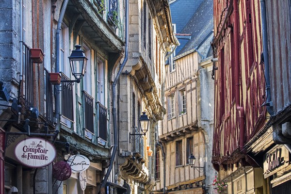 16th century timber framed house fronts in narrow street of the old town in the city Vannes