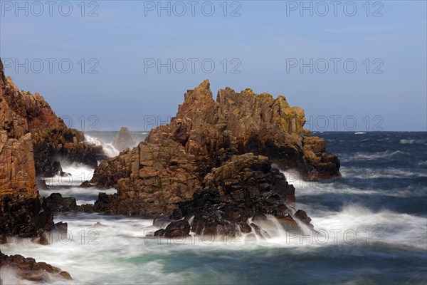 Rocks on the beach and cliffs along the rocky coast at the nature reserve Josefinelust