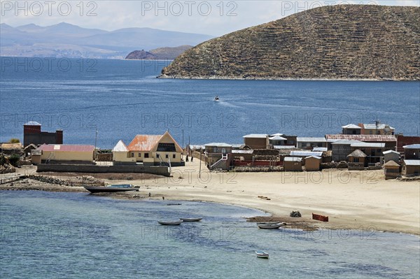 Small village on the island Isla del Sol in Lake Titicaca