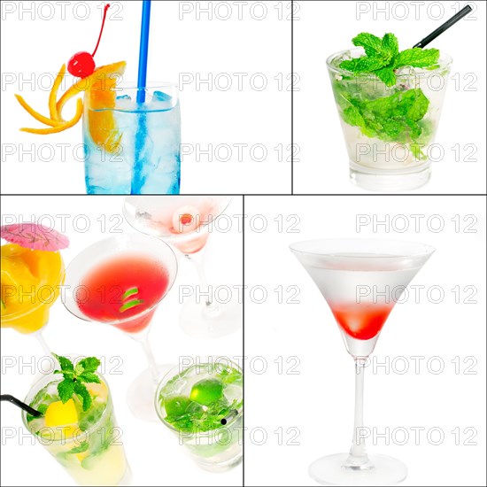 Selection of cocktails drinks collage composition nested on a square frame