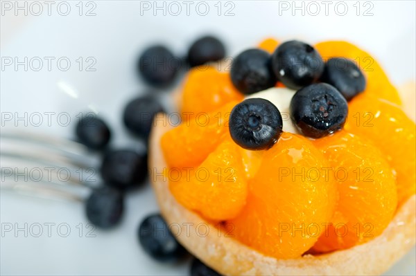 Fresh blueberry and tangerine orange cream cupcake homemade closeup macro