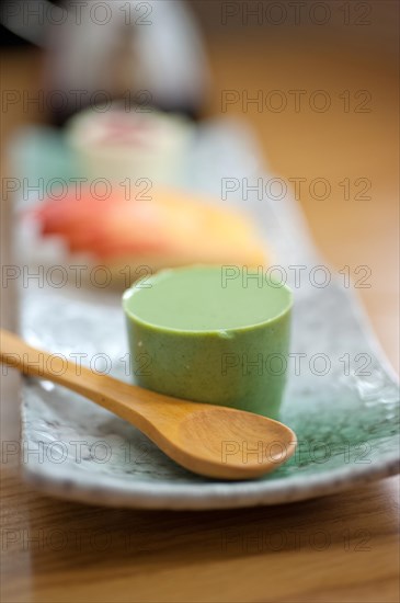 Japanese style green tea pudding mousse dessert cake