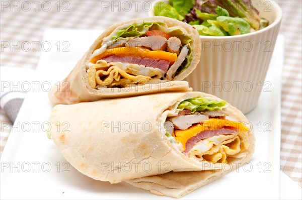 Fresh and healthy club sandwich pita bread roll