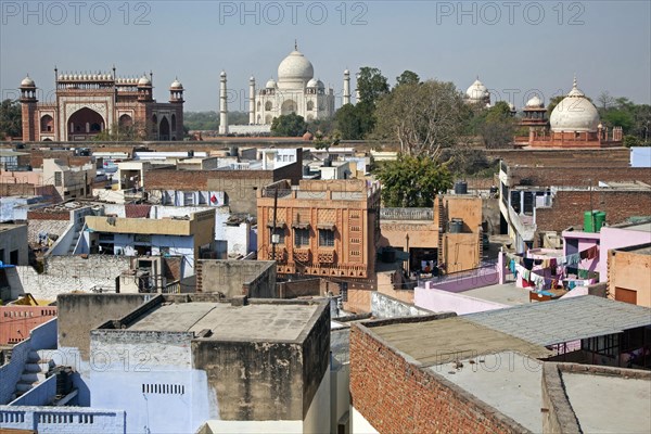 View over the city Agra and the Taj Mahal