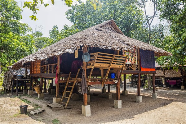 Traditional wooden house on stilts in Kayin village near Hpa-an