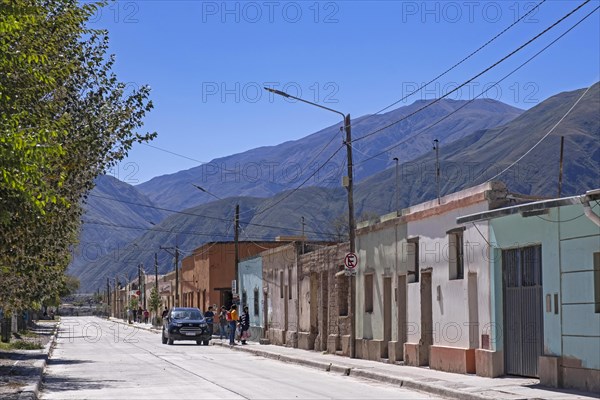 Colourful adobe houses in the small town Volcan along the National Route 9