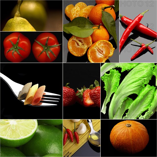 Organic Vegetarian Vegan dietetic food collage dark mood