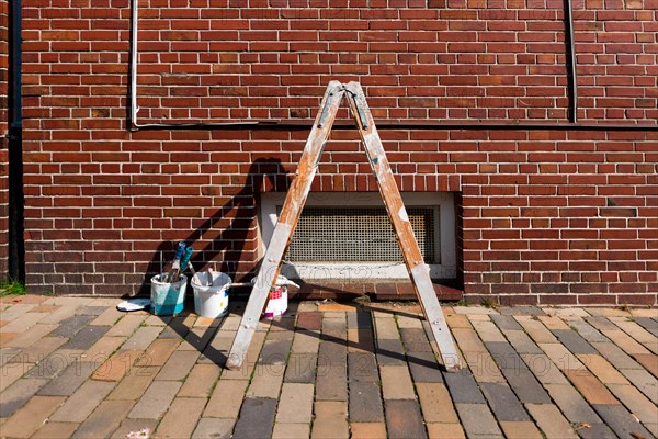 Painter's ladder with paint pots