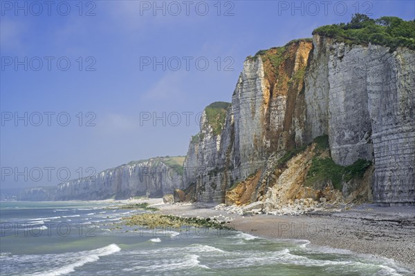 Shingle beach and chalk cliffs along the North Sea coast at Yport