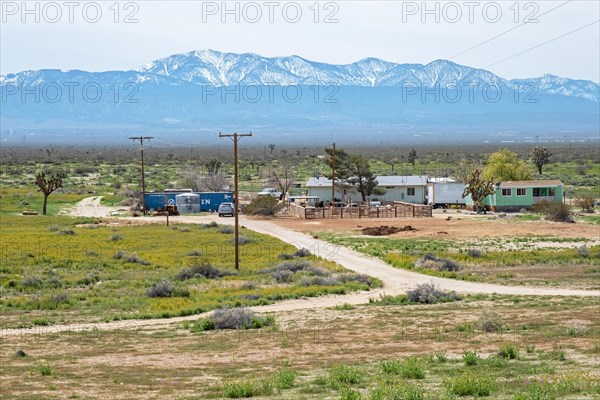 Small farm on the countryside in front of the San Gabriel Mountains