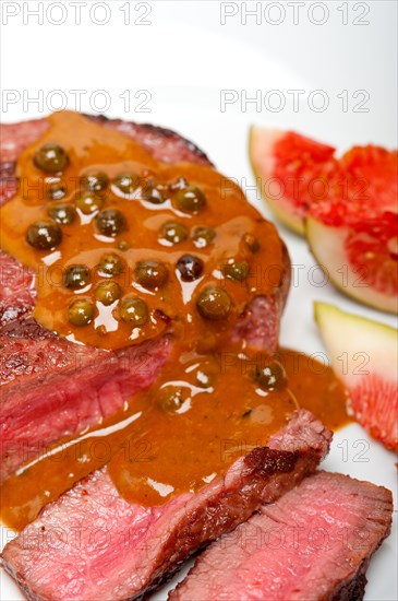 Beef filet mignon with green peppercorn creamy sauce ou poivre vert