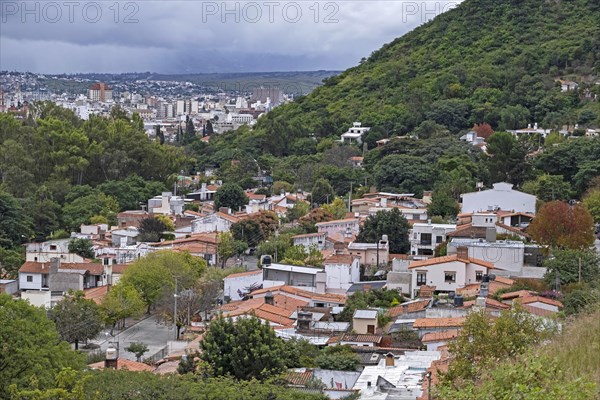 View over the city Salta in the Lerma Valley at the foothills of the Andes mountains in the Salta Province