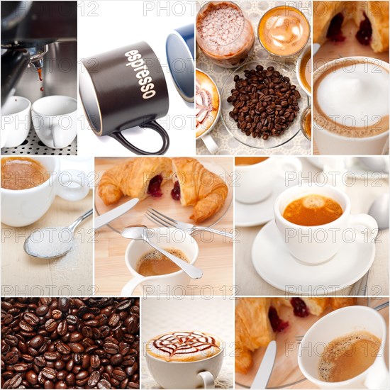 Selection of different coffee type on collage composition nested white frame