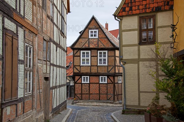 Medieval half-timbered houses at Finkenherd in the town Quedlinburg