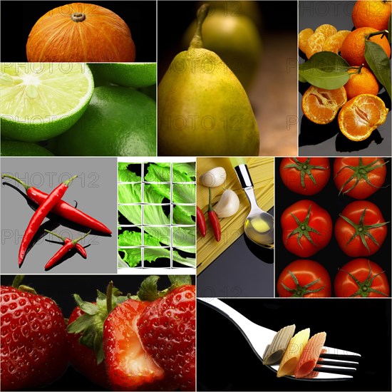 Organic Vegetarian Vegan dietetic food collage dark mood