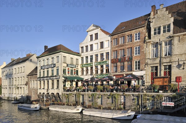 Pavement cafes along the river Lys at Ghent