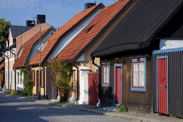 Traditional houses in street of the Hanseatic town Visby