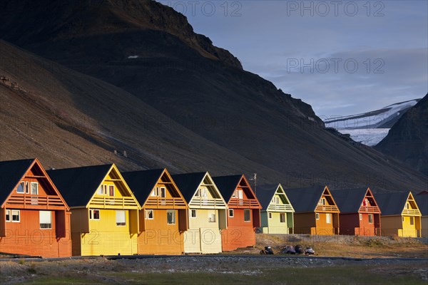 Colourful wooden houses in the settlement Longyearbyen in summer