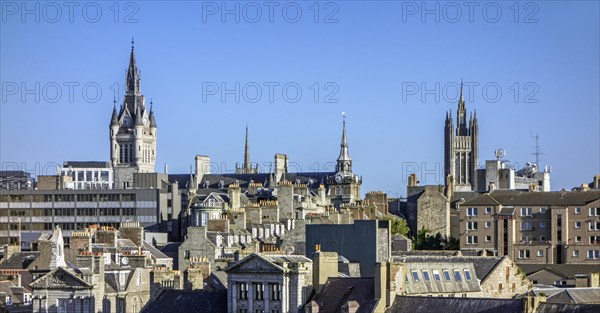 Skyline of the city Aberdeen showing the West Tower of the New Town House and the Marischal College