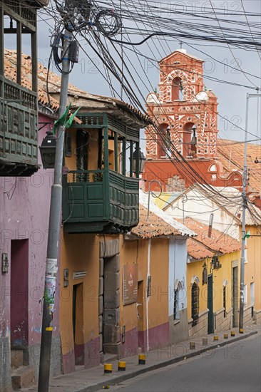 Colourful houses in colonial street in the city Potosi